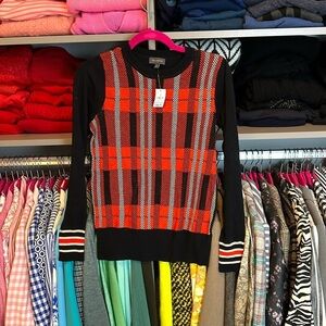The Limited black/red/gray crew neck plaid sweater size XS NWT